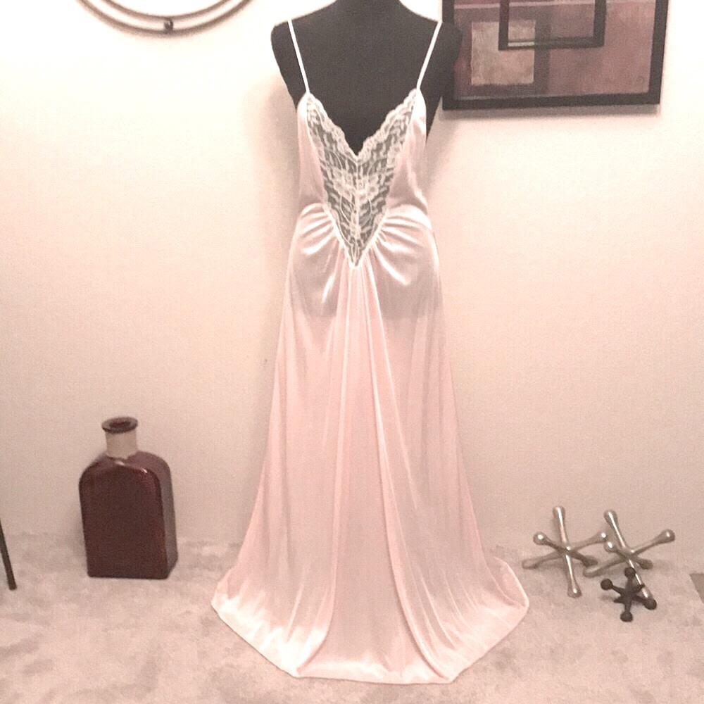 🌟MUST SEE🌟NWOT Vtg Pink Lace Full Sweep Maxi Long Nightgown Slip Dress Lingerie